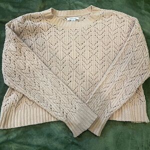 American Eagle Outfitters Lace Knit Sweater in Beige